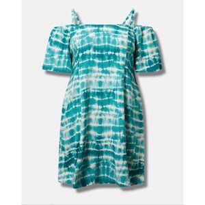 Torrid 4/5 plus size tie dye mini  challis cold shoulder  trapeze dress